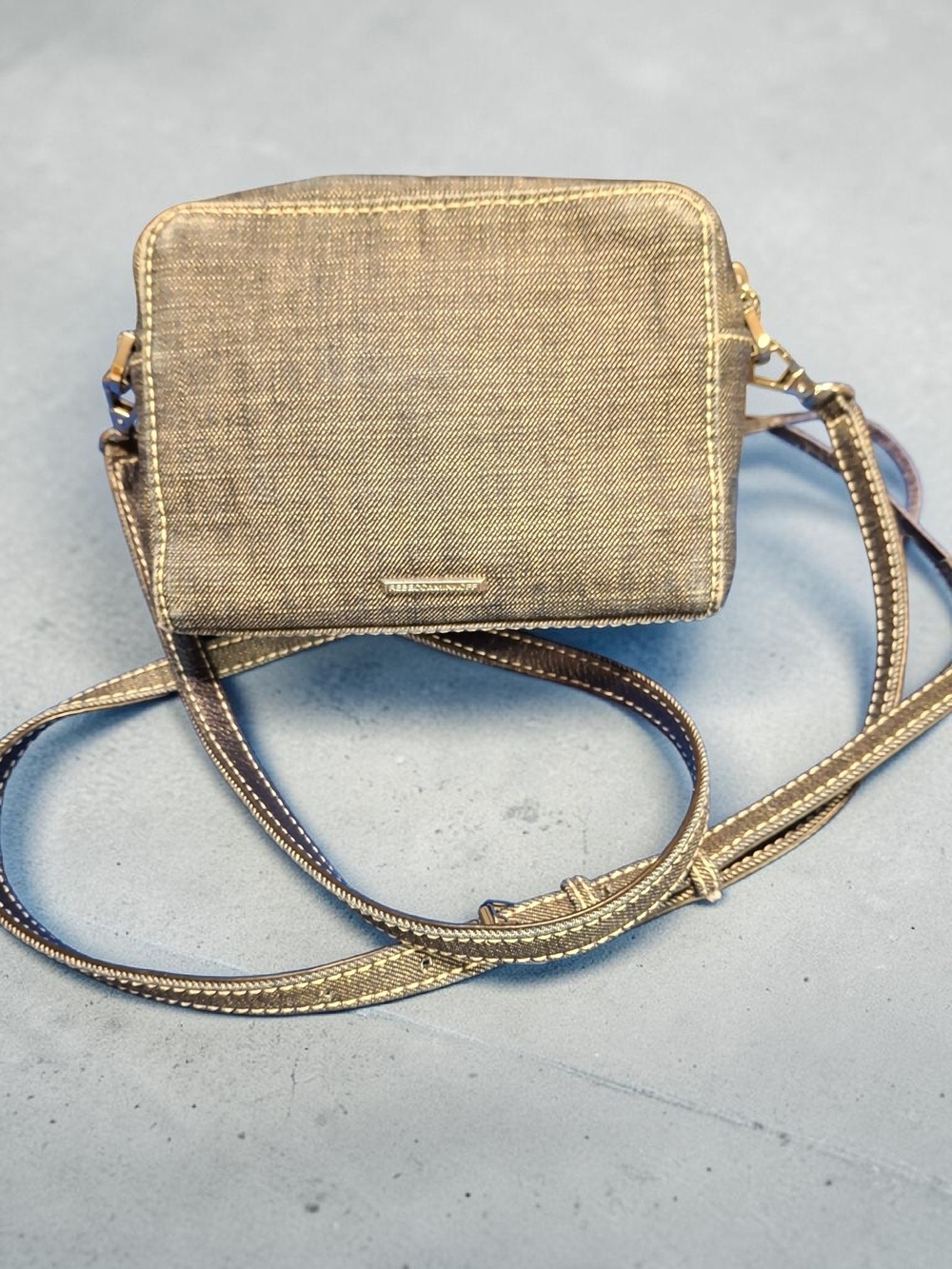Rebecca Minkoff Mini Sofia Denim Crossbody Bag with Orange and Cream Tassels - Picture 2 of 11